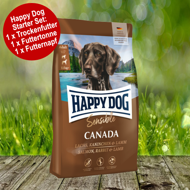 Happy Dog Supreme Sensible Canada Starter-Set inkl. Futtertonne und Futternapf Happy Dog Supreme Sensible Canada Starter-Set inkl. Futtertonne und Futternapf