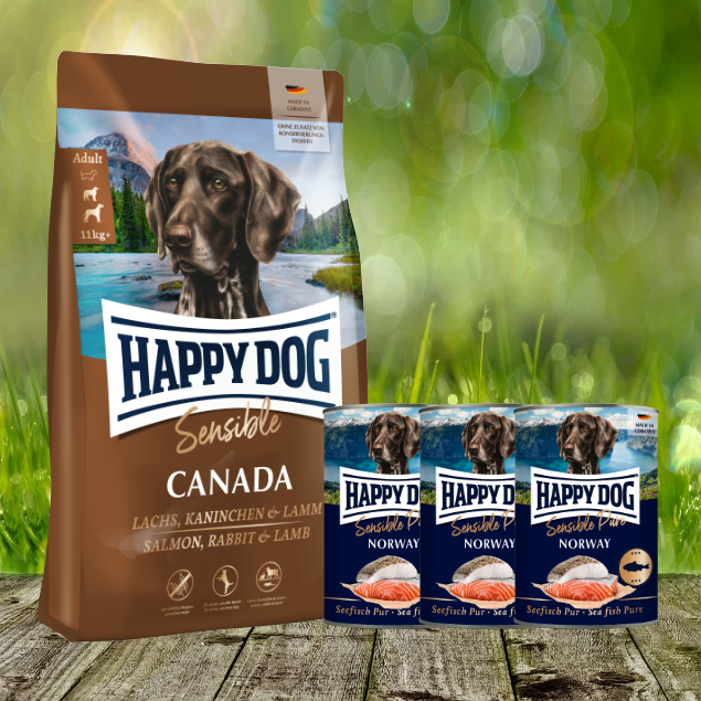 Happy Dog Supreme Sensible Canada 11 kg + Happy Dog Sensible Pure Norway 3 x 400 g Happy Dog Supreme Sensible Canada 11 kg + Happy Dog Sensible Pure Norway 3 x 400 g