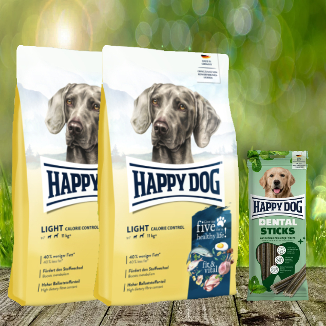 Happy Dog Fit & Vital Light Calorie Control 2 x 12 kg + Happy Dog Dental Sticks *geschenkt*