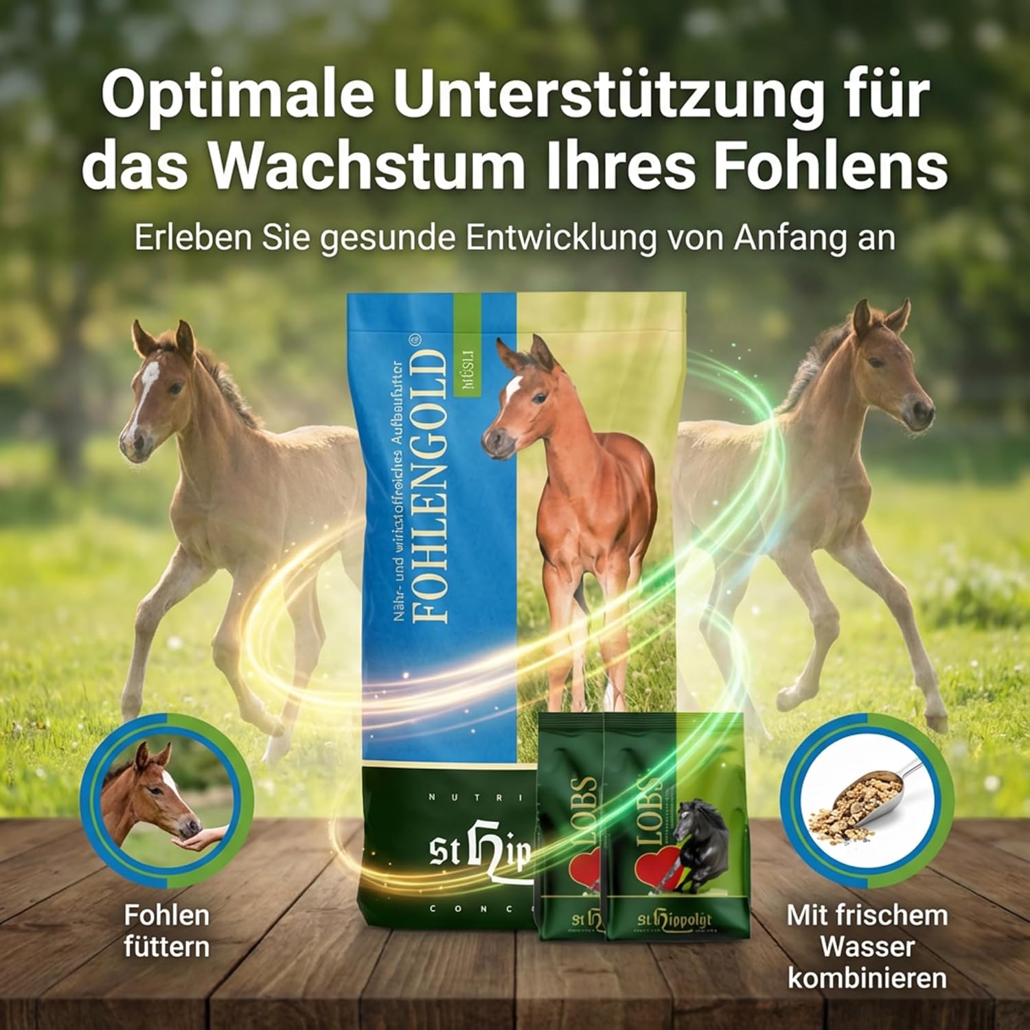 St. Hippolyt Fohlengold Müsli 20 kg + St. Hippolyt Lobs Belohnungswürfel 2 x 1 kg geschenkt