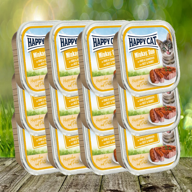 Minkas-Men-Rind-KaninchenBlOMfCRlrlY4j Happy Cat Minkas Duo Menu - Rind & Kaninchen 16 x 100 g