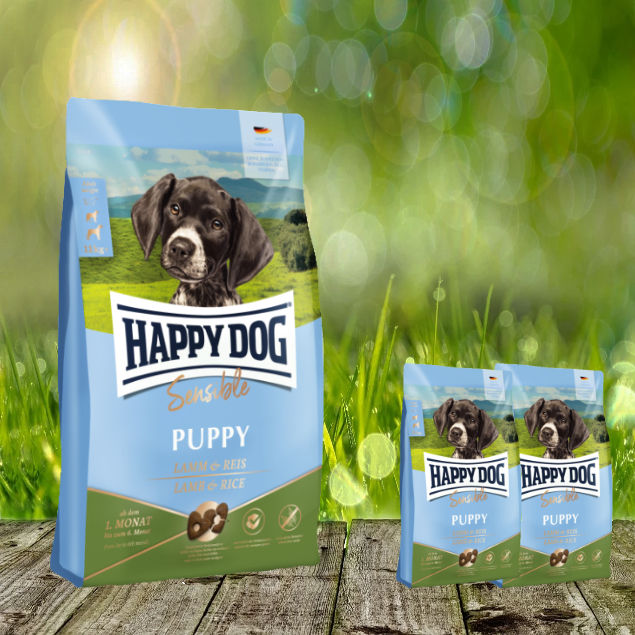 Happy Dog Sensible Puppy Lamm & Reis 10 kg + 2 x 1 kg - Leicht verträgliche Welpen-Vollnahrung