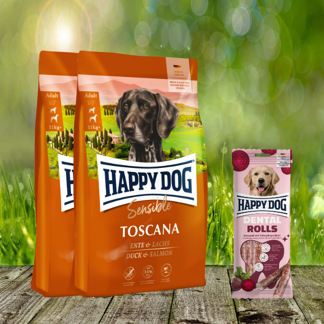 Happy Dog Supreme Sensible Toscana 2 x 12,5 kg + Happy Dog Dental Rolls  *geschenkt*