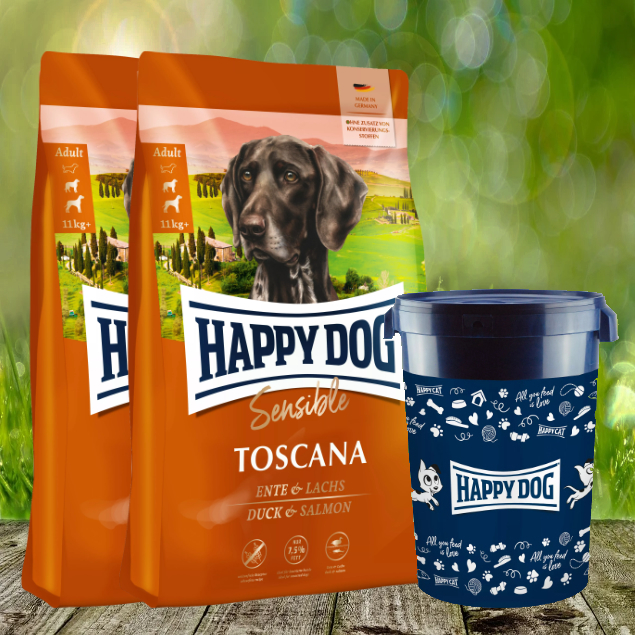 Happy Dog Supreme Sensible Toscana 2 x 12,5 kg inkl. Happy Dog Futtertonne 43 Liter