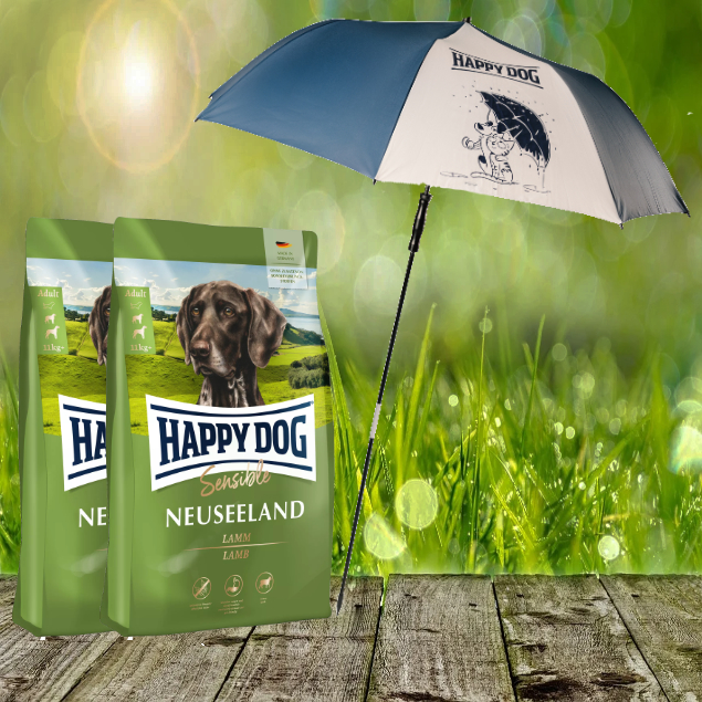 Happy Dog Supreme Sensible Neuseeland 2 x  12,5 kg + HD / HC XXL Sonnen- und Regenschirm