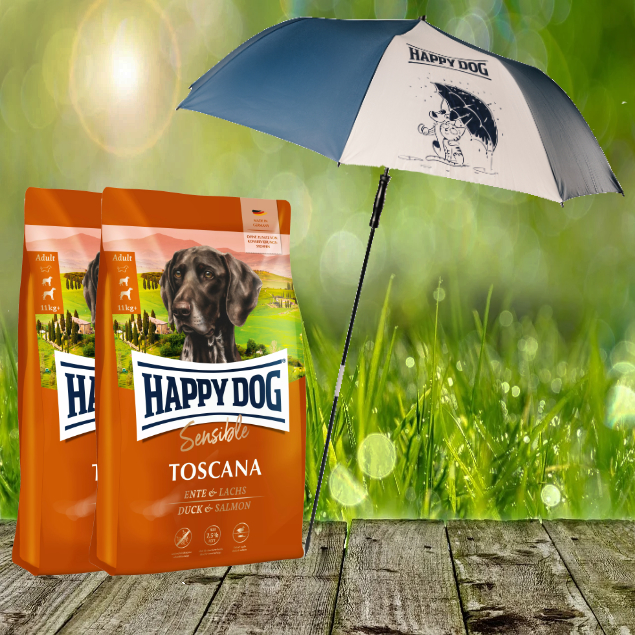 Happy Dog Supreme Sensible Toscana 2 x 12,5 kg + HD / HC XXL Sonnen- und Regenschirm