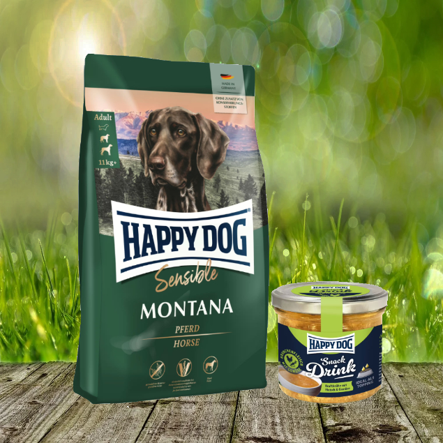Happy Dog Supreme Montana 10 kg + Happy Dog Snack Drink mit Hähnchenfleisch und Gemüse *geschenkt*