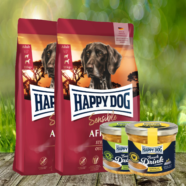 Happy Dog Supreme Sensible Africa 2 x 12,5 kg + 2 Happy Dog Snack Drink *geschenkt*
