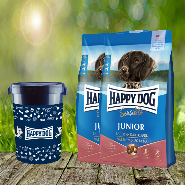 2-x-Junior-Sensibel-Lachs-und-Kartoffel-2022-Futtertonne-43-Liter7GYwPSuYvKpmc Happy Dog Sensible Junior Huhn, Lachs & Kartoffel 2 x 10 kg + Happy Dog Futtertonne 43 Liter *gesche