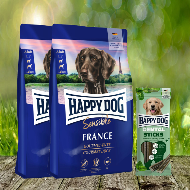 Happy Dog Sensible France 2 x 11 kg + Happy Dog Dental Sticks *geschenkt*