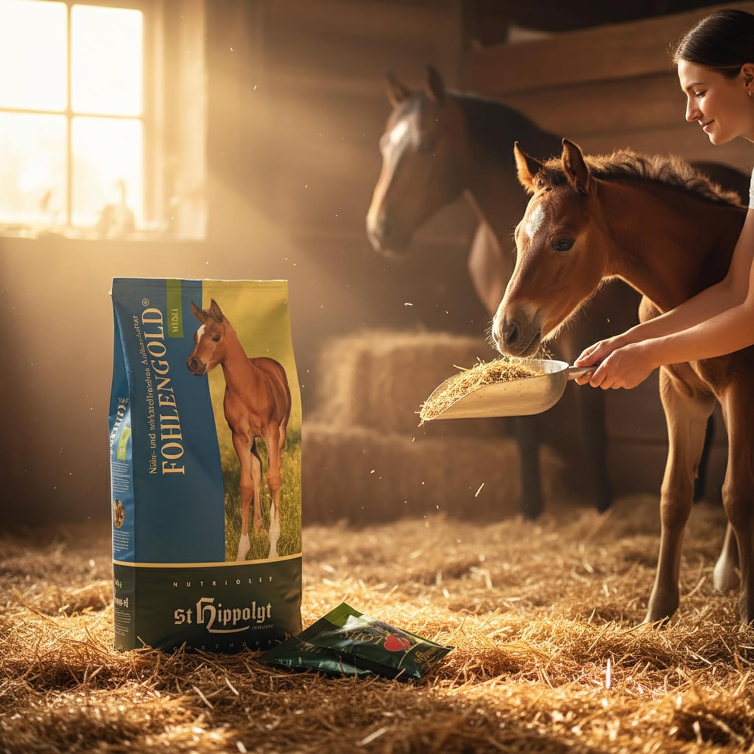 St. Hippolyt Fohlengold Müsli 20 kg + St. Hippolyt Lobs Belohnungswürfel 2 x 1 kg geschenkt