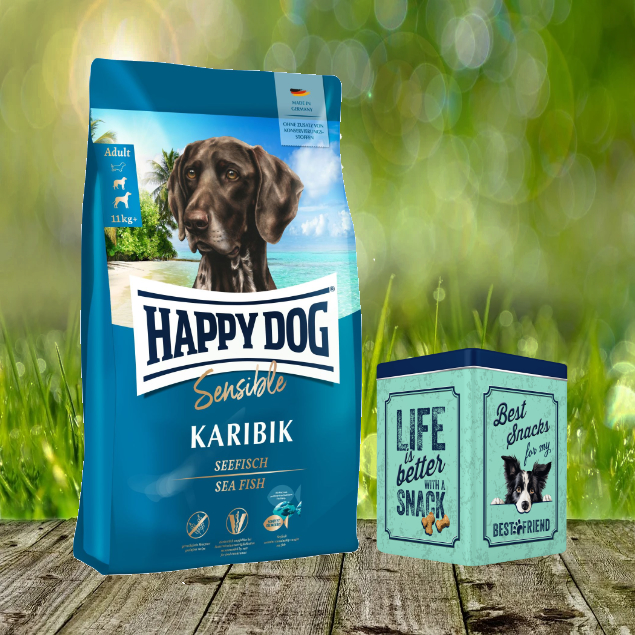 Retro Aktion - Happy Dog Supreme Karibik 11 kg + Happy Dog Retro Dose (ca. 15,5 x 15,5 x 19,5 cm)