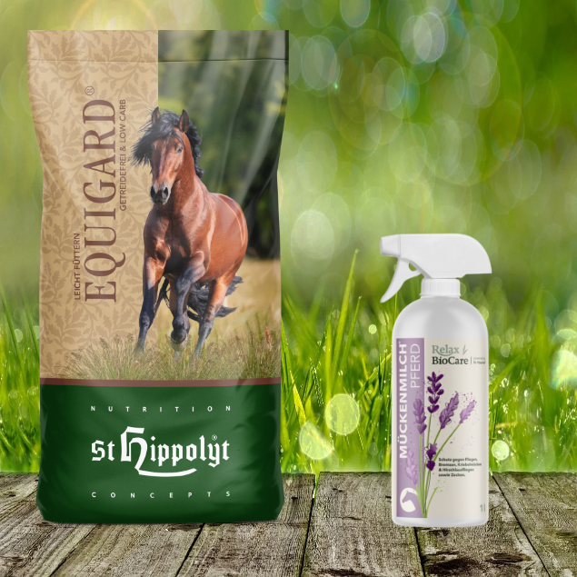 St. Hippolyt Equigard Müsli 20 kg + Relax Biocare Mückenmilch 500 ml St. Hippolyt Equigard Müsli 20 kg + Relax Biocare Mückenmilch 500 ml