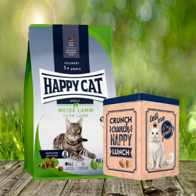 Happy Cat Culinary Adult Weide-Lamm 10 kg + Happy Cat Retro Dose (ca. 15,5 x 15,5 x 19,5 cm)