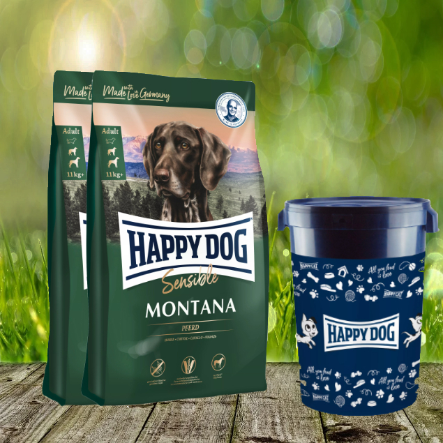 Happy Dog Sensible Montana 2 x 10 kg + Happy Dog Futtertonne