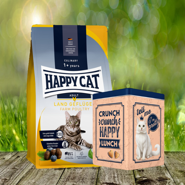 Happy Cat Culinary Adult Land Geflügel 10 kg + Happy Cat Retro Dose (ca. 15,5 x15,5 x 19,5 cm)