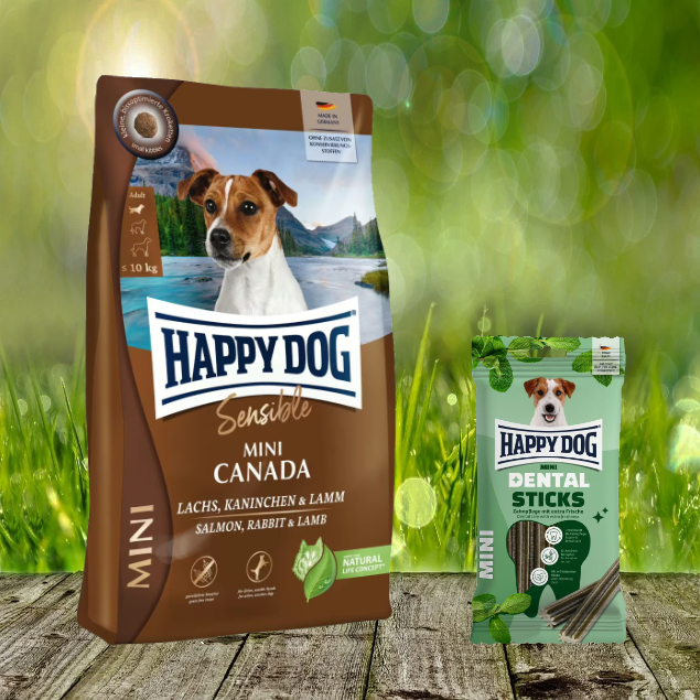 Happy Dog Supreme Mini Canada 4 kg + Happy Dog Denal Snacks Dental Sticks Mini *geschenkt*