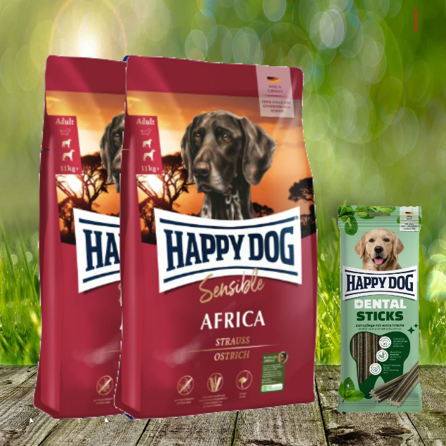 Happy Dog Supreme Sensible Africa 2 x 12,5 kg + Happy Dog Dental Sticks *geschenkt*