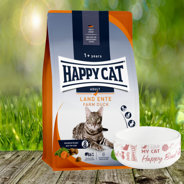 Happy Cat Culinary Adult LandEnte 4 kg - Getreidefreies Adult Katzentrockenfutter + Futternapf Happy Cat Culinary Adult LandEnte 4 kg - Getreidefreies Adult Katzentrockenfutter + Futternapf