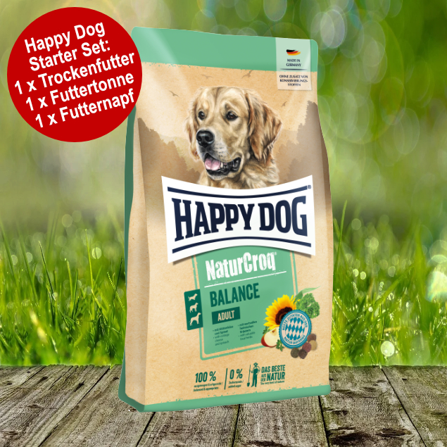 Happy Dog Premium NaturCroq Balance Starter-Set inkl. Futtertonne und Futternapf Happy Dog Premium NaturCroq Balance Starter-Set inkl. Futtertonne und Futternapf