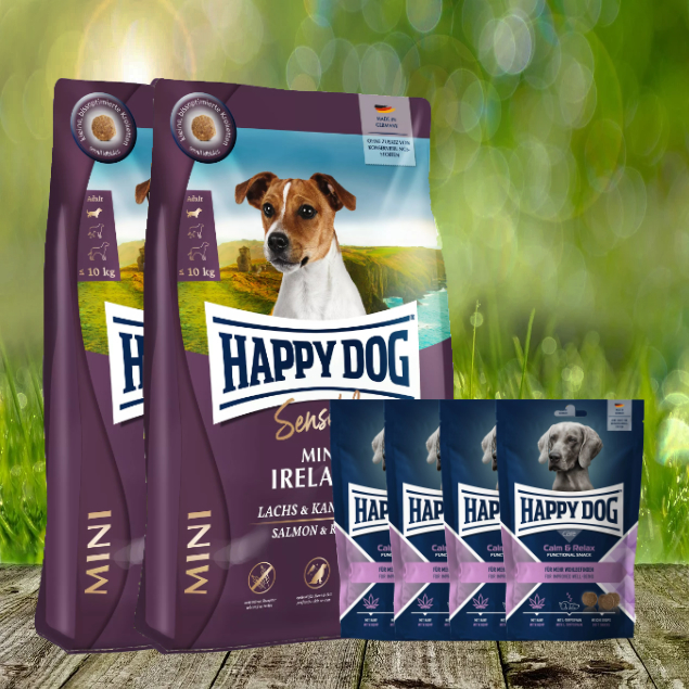 Mini-Ireland-2-x-4-x-Calm-Relax-Snacks Happy Dog Sensible Mini Ireland 2 x 4 kg + Happy Dog Care Snack Relax & Calm 4 x 100 g *geschenkt*