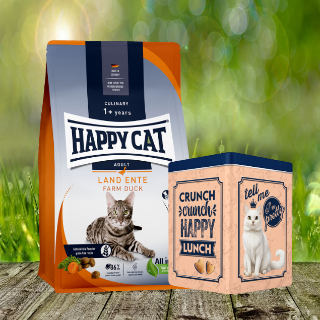 Happy Cat Culinary Adult LandEnte 4 kg + Happy Cat Retro Dose (ca. 15,5 x15,5 x 19,5 cm)