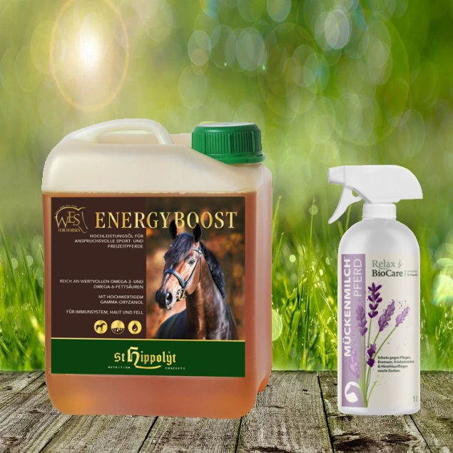 St. Hippolyt WES for Horses - Energy Boost 5 Liter + Relax Biocare Mückenmilch 500 ml St. Hippolyt WES for Horses - Energy Boost 5 Liter + Relax Biocare Mückenmilch 500 ml