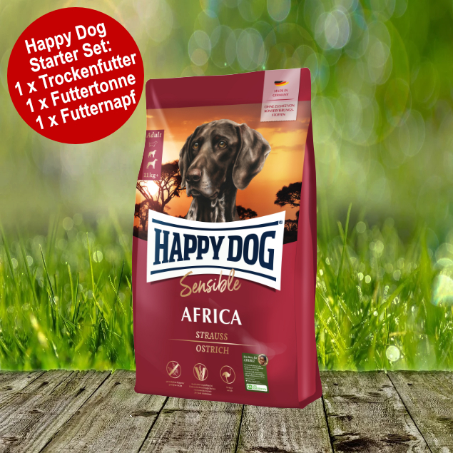 Happy Dog Supreme Sensible Africa Starter-Set inkl. Futtertonne und Futternapf Happy Dog Supreme Sensible Africa Starter-Set inkl. Futtertonne und Futternapf