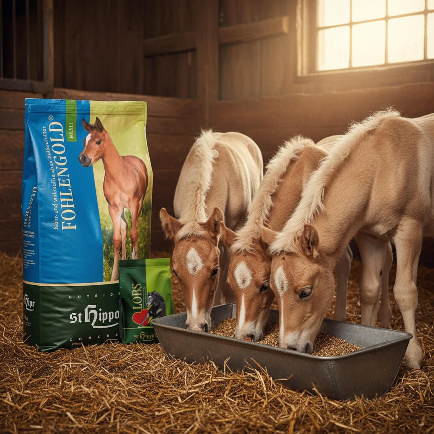 St. Hippolyt Fohlengold Müsli 20 kg + St. Hippolyt Lobs Belohnungswürfel 2 x 1 kg geschenkt