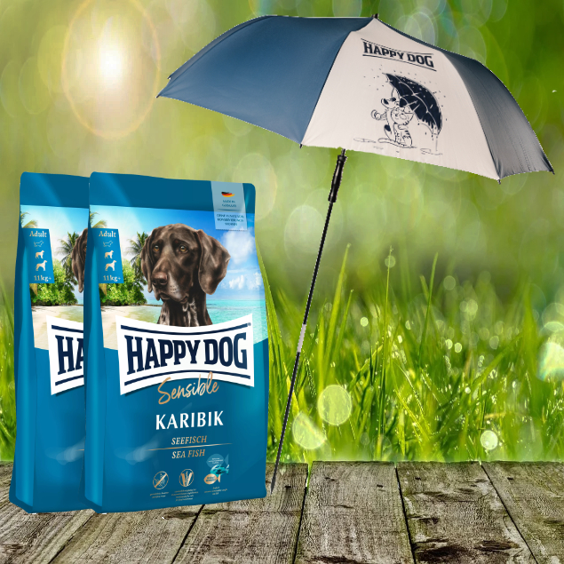 Happy Dog Supreme Karibik 2 x 11 kg + HD / HC XXL Sonnen- und Regenschirm