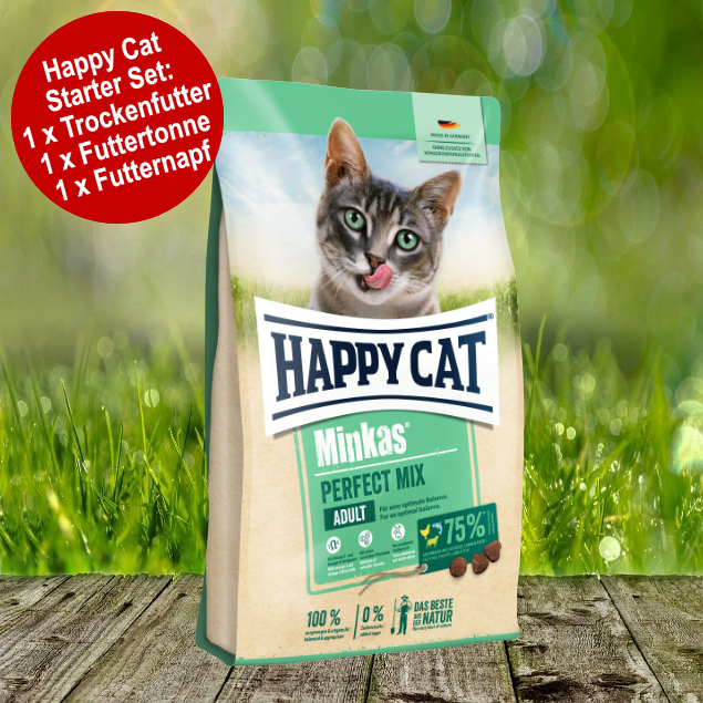 Happy Cat Minkas Perfect Mix Geflügel, Fisch & Lamm Starter-Set inkl. Futtertonne und Futternapf Happy Cat Minkas Perfect Mix Geflügel, Fisch & Lamm Starter-Set inkl. Futtertonne und Futternapf