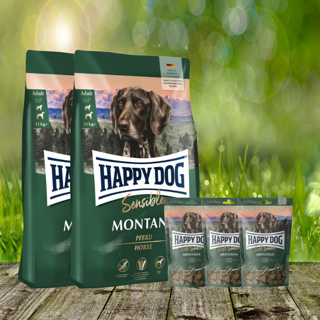 Happy Dog Supreme Montana 2 x 10 kg + 3 x 100 g. Happy Dog Soft Snack Montana Happy Dog Supreme Montana 2 x 10 kg + 3 x 100 g. Happy Dog Soft Snack Montana