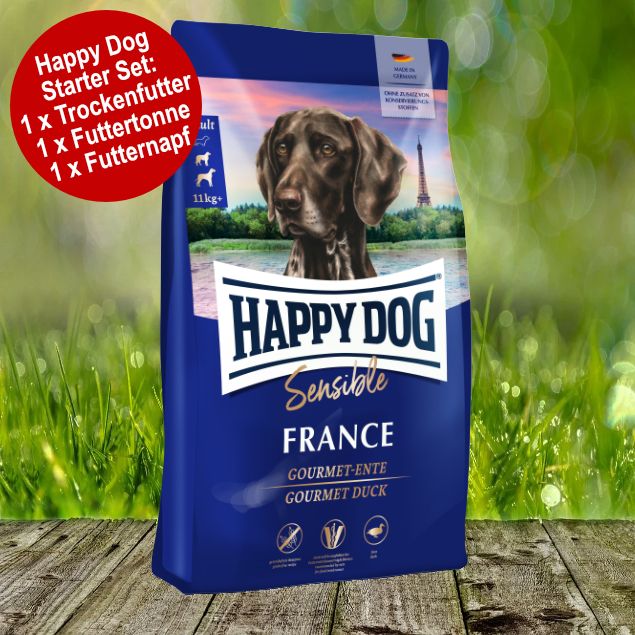 Happy Dog Sensible France Starter-Set inkl. Futtertonne und Futternapf Happy Dog Sensible France Starter-Set inkl. Futtertonne und Futternapf