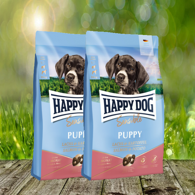 Happy Dog Sensible Puppy Huhn, Lachs & Kartoffel - Hochwertige Vollnahrung für sensible Welpen - 2 x 10 kg