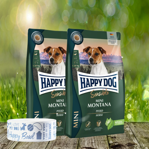 Happy Dog Sensible Mini Montana 2 x 4 kg + Happy Dog Futternapf geschenkt Happy Dog Sensible Mini Montana 2 x 4 kg + Happy Dog Futternapf geschenkt