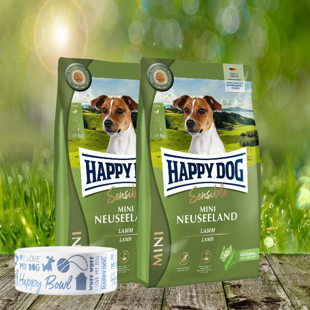 Happy Dog Supreme Mini Neuseeland 2 x 4 kg + Happy Dog Futternapf geschenkt Happy Dog Supreme Mini Neuseeland 2 x 4 kg + Happy Dog Futternapf geschenkt