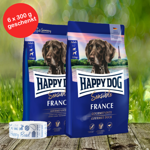 Happy Dog Sensible France 2 x 11 kg + Happy Dog Futternapf und 6 x 300 g *geschenkt* Happy Dog Sensible France 2 x 11 kg + Happy Dog Futternapf und 6 x 300 g *geschenkt*