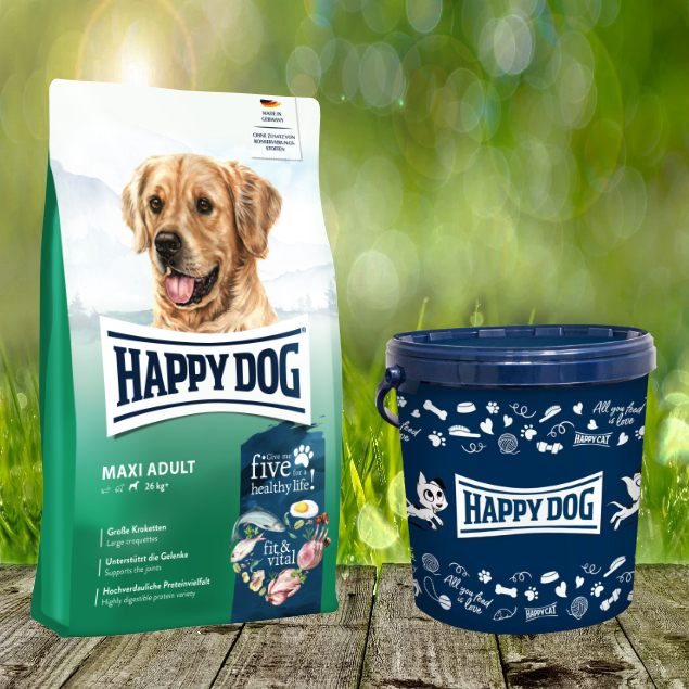 Happy Dog Fit & Vital Maxi Adult 14 kg inkl. Happy Dog Futtertonne 43 Liter Happy Dog Fit & Vital Maxi Adult 14 kg inkl. Happy Dog Futtertonne 43 Liter