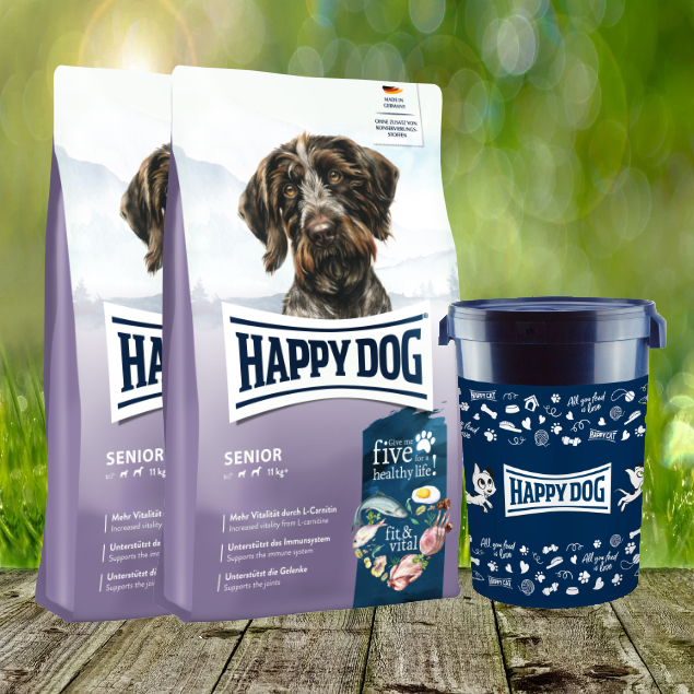 Happy Dog Fit & Vital Senior 2 x 12 kg inkl. Happy Dog Futtertonne 43 Liter Happy Dog Fit & Vital Senior 2 x 12 kg inkl. Happy Dog Futtertonne 43 Liter