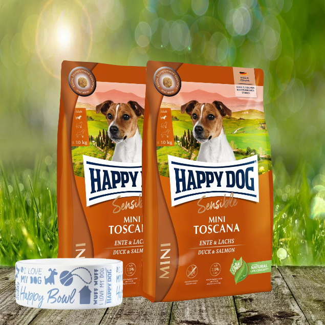 Happy Dog Sensible Mini Toscana 2 x 4 kg + Happy Dog Futternapf geschenkt Happy Dog Sensible Mini Toscana 2 x 4 kg + Happy Dog Futternapf geschenkt
