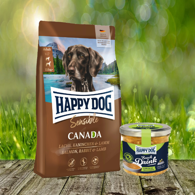 Happy Dog Supreme Sensible Canada 11 kg + Happy Dog Snack Drink mit Hähnchenfleisch und Gemüse *geschenkt*