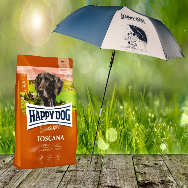 Happy Dog Supreme Sensible Toscana 12,5 kg + HD / HC XXL Sonnen- und Regenschirm