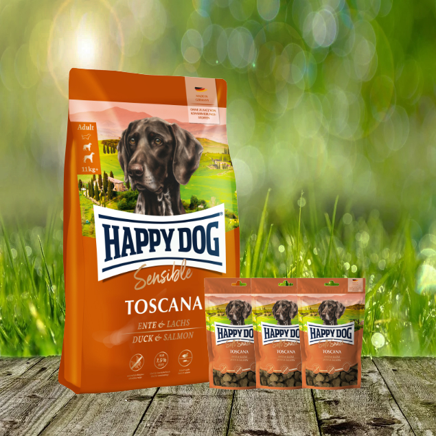 Happy Dog Supreme Toscana 12,5 kg + 3 x 100 g. Happy Dog Soft Snack Toscana geschenkt Happy Dog Supreme Toscana 12,5 kg + 3 x 100 g. Happy Dog Soft Snack Toscana geschenkt