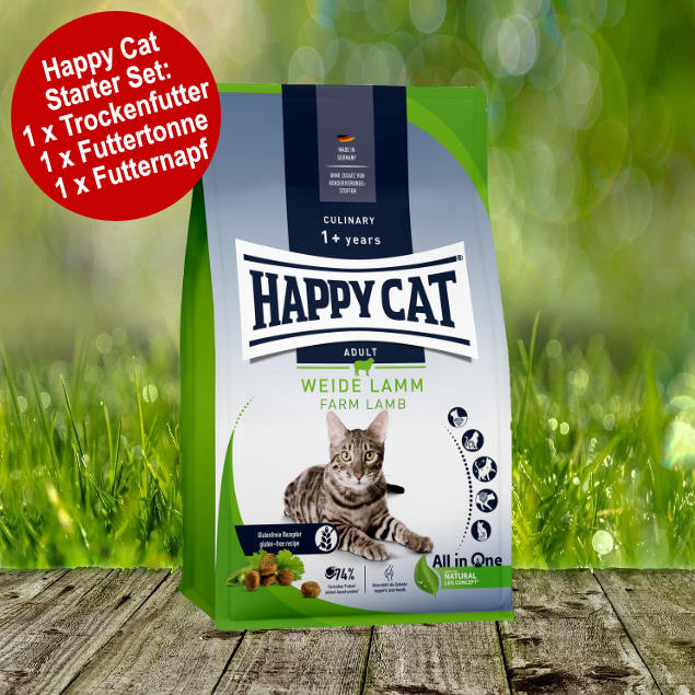 Happy Cat Culinary Adult Weide-Lamm Starter-Set inkl. Futtertonne und Futternapf Happy Cat Culinary Adult Weide-Lamm Starter-Set inkl. Futtertonne und Futternapf