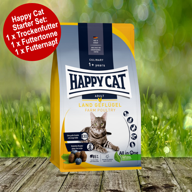 Happy Cat Culinary Adult Land Geflügel Starter-Set inkl. Futtertonne und Futternapf Happy Cat Culinary Adult Land Geflügel Starter-Set inkl. Futtertonne und Futternapf