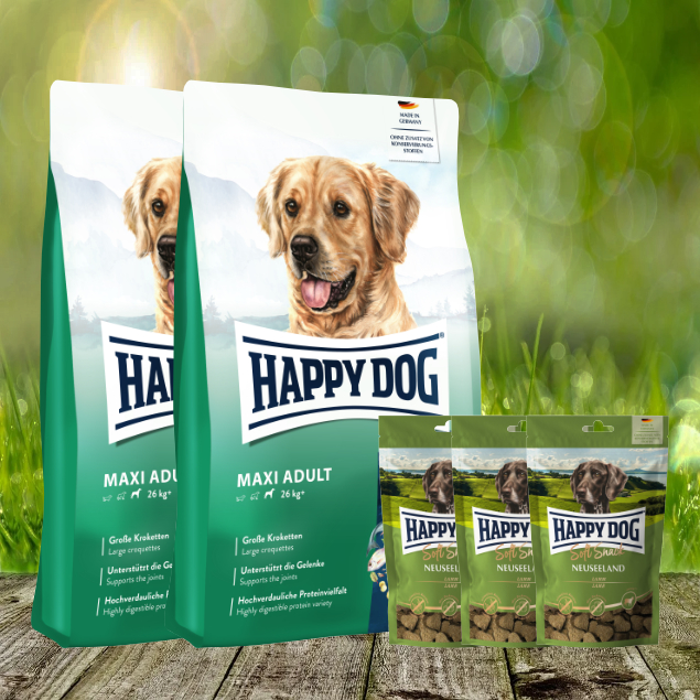 Happy Dog Fit & Vital Maxi Adult 2 x 14 kg + 3 x 100 g Happy Dog Soft Snack Neuseeland Happy Dog Fit & Vital Maxi Adult 2 x 14 kg + 3 x 100 g Happy Dog Soft Snack Neuseeland