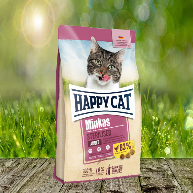 2021_Minkas_Sterilised_Hintergrund Happy Cat Minkas Sterilised Geflügel - Unterstützt den Stoffwechsel kastrierter Katzen
