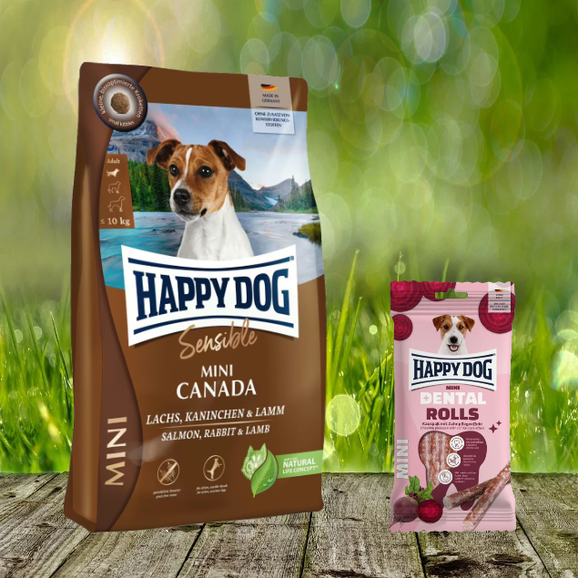 Happy Dog Supreme Mini Canada 4 kg + Happy Dog Denal Snacks Dental Rolls Mini *geschenkt*