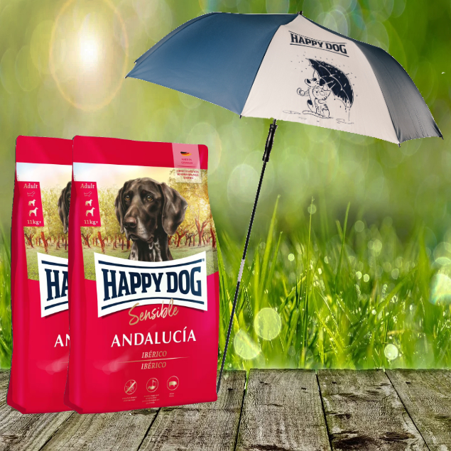 Happy Dog Sensible Andalucia 2 x 11 kg + HD / HC XXL Sonnen- und Regenschirm
