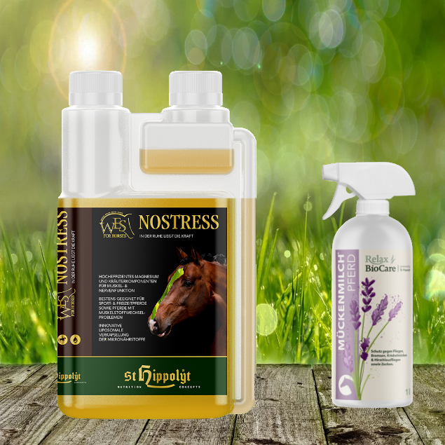 St. Hippolyt WES for Horses - WES NoStress 1000 ml - In der Ruhe liegt die Kraft + Relax Biocare Mückenmilch 500 ml St. Hippolyt WES for Horses - WES NoStress 1000 ml - In der Ruhe liegt die Kraft + Relax Biocare Mückenmilch 500 ml